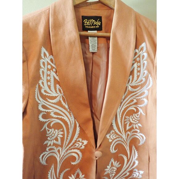Bob Mackie Southwestern Orange Embroidered Medium Textured Blazer Art - Picture 4 of 10